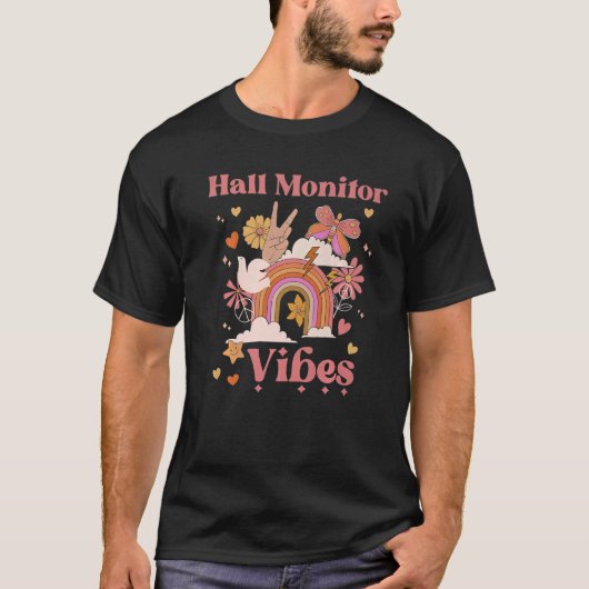 Hall Monitor Vibes School Groovy Retro Boho Rainbo T-Shirt (Vorderseite)