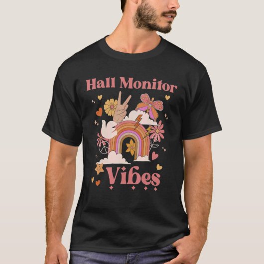 Hall Monitor Vibes School Groovy Retro Boho Rainbo T-Shirt (Vorderseite)