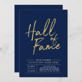 Hall of Fame | Gold & Blue Modern Party Einladung (Vorne/Hinten)