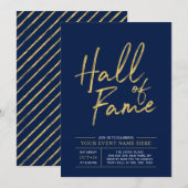 Hall of Fame | Modernes Party in Gold und Blau Einladung (Vorne/Hinten)