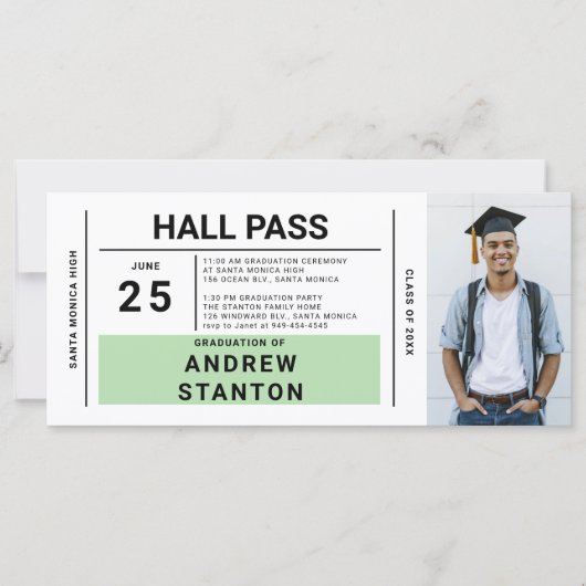 Hall Pass Grad Party Green High School Einladung (Vorderseite)