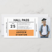 Hall Pass Grad Party Orange High School Einladung (Vorderseite)