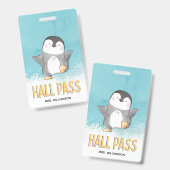 Hall Pass Niedlichen Pinguin-Klassenlehrer Ausweis (Vorder- & Rückseite)
