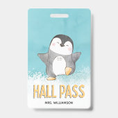 Hall Pass Niedlichen Pinguin-Klassenlehrer Ausweis (Rückseite)