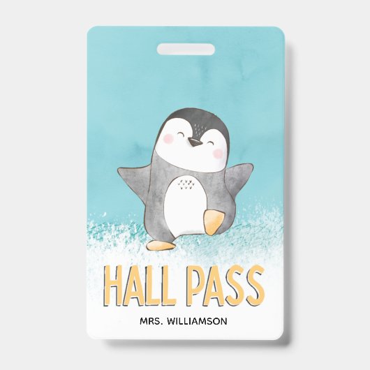 Hall Pass Niedlichen Pinguin-Klassenlehrer Ausweis (Vorderseite)