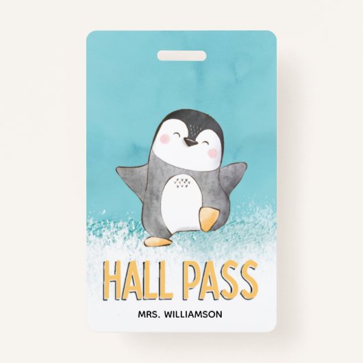 Hall Pass Niedlichen Pinguin-Klassenlehrer Ausweis (Rückseite)