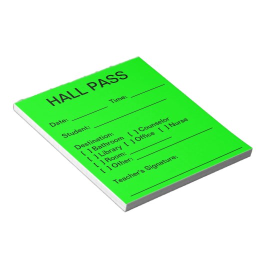 Hall Pass Pad (Neon Green) Notizblock (angewinkelt)