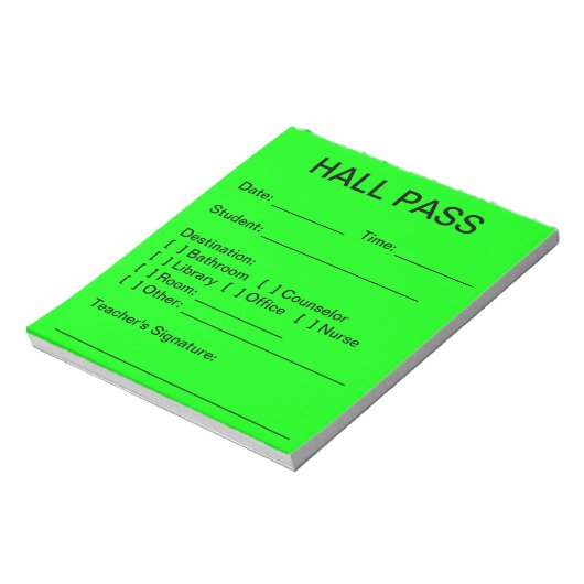 Hall Pass Pad (Neon Green) Notizblock (Rotiert)