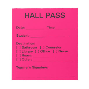 Hall Pass Pad (Neon Pink) Notizblock