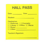 Hall Pass Pad Notizblock (Vorderseite)