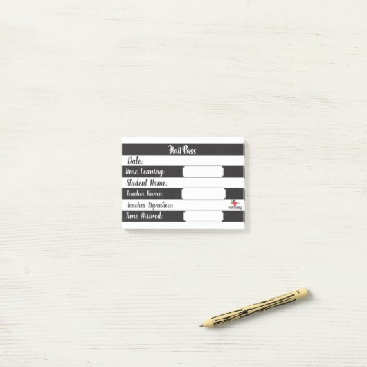 Hall Pass - Schwarze und weiße Streifen Post-it Klebezettel (Auf Schreibtisch)