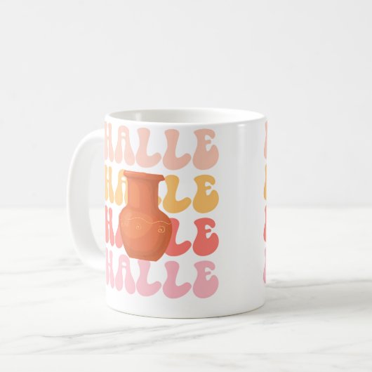 Halle Retro Name Pottery Hobby Kaffeetasse (Vorderseite Links)