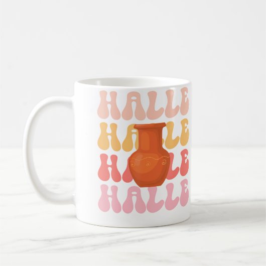 Halle Retro Name Töpferei Hobby Kaffeetasse (Links)