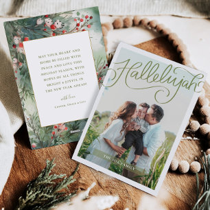 Hallelujah Aquarell-Stechpalmen-Familien-Weihnacht Feiertagskarte