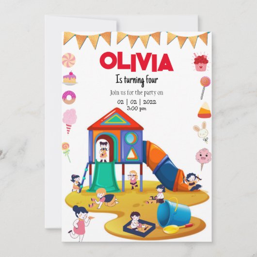 Hallenspielplatz Geburtstagsfeier Einladung (Vorderseite)