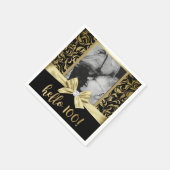 Hallo 100 Gold Black Damask 100. Geburtstag Serviette (Ecke)