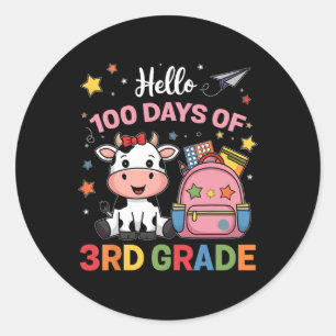 Hallo 100 Tage Niedliche Kuh der dritten Klasse 10 Runder Aufkleber