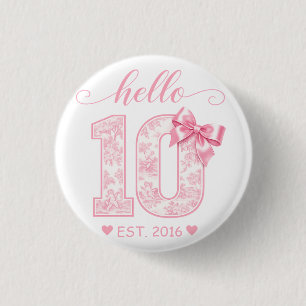 Hallo 10. Geburtstag Rosa Hallo 10 Benutzerdefin Button