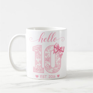 Hallo 10. Geburtstag   Rosa Hallo 10 Benutzerdefin Kaffeetasse