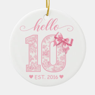 Hallo 10. Geburtstag   Rosa Hallo 10 Benutzerdefin Keramik Ornament