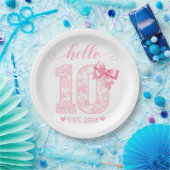 Hallo 10. Geburtstag | Rosa Hallo 10 Benutzerdefin Pappteller (Party)