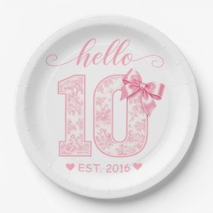Hallo 10. Geburtstag   Rosa Hallo 10 Benutzerdefin Pappteller