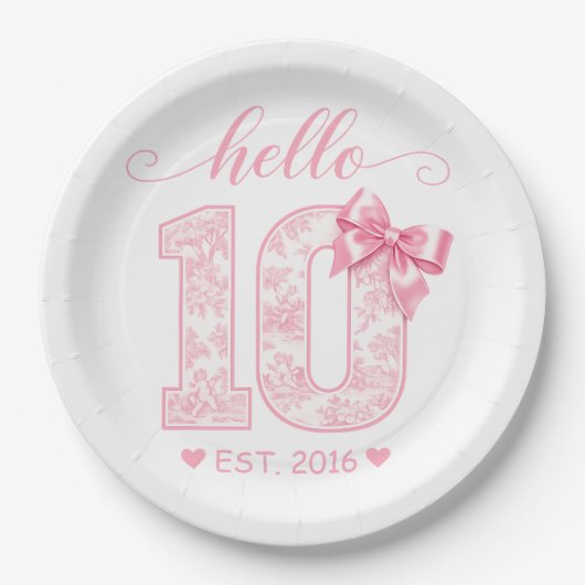 Hallo 10. Geburtstag | Rosa Hallo 10 Benutzerdefin Pappteller (Vorderseite)