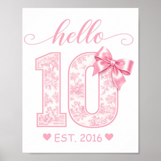 Hallo 10. Geburtstag | Rosa Hallo 10 Benutzerdefin Poster (Vorne)