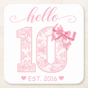 Hallo 10. Geburtstag Rosa Hallo 10 Benutzerdefin Rechteckiger Pappuntersetzer