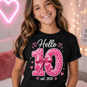 Hallo 10. Geburtstag Rosa Leopard Bogen Geburtstag T-Shirt