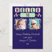 Hallo 16 Geburtstag 2 Foto blaue Magnetkarte Magneteinladung (Vorderseite)