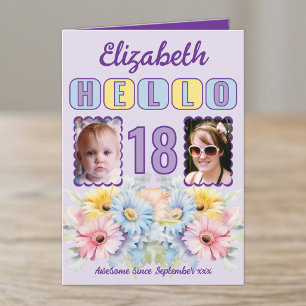 Hallo 18. Geburtstag Name 2 Foto floral lila Karte