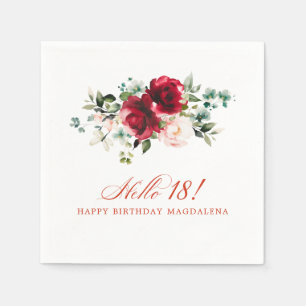 Hallo 18 Geburtstagsparty Red Pink Floral Serviette