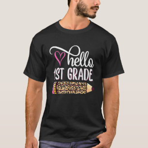 Hallo 1. Klasse rosa Leopardenstift zurück nach Sc T-Shirt
