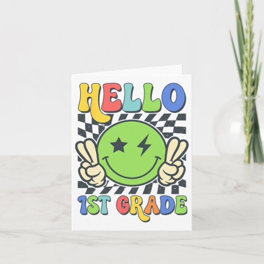 Hallo 1. Klasse Vibes Groovy Smile Face Zurück zu  Karte (Vorderseite)