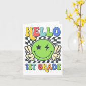 Hallo 1. Klasse Vibes Groovy Smile Face Zurück zu  Karte (Gelbe Blume)