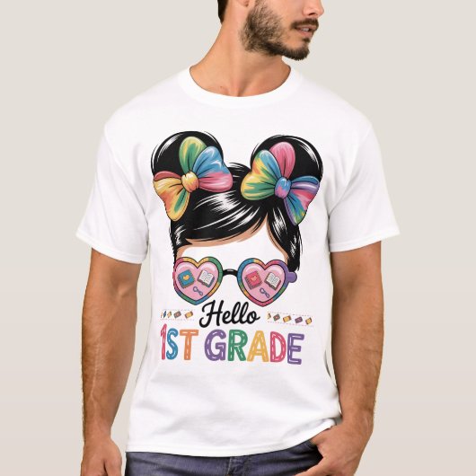 Hallo 1St Grade Messy Bug Zurück zur Schule T-Shirt (Vorderseite)