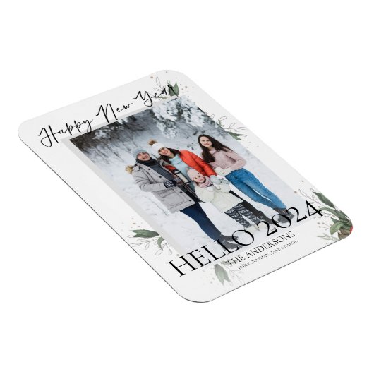 Hallo 2022 Elegant Floral Script glücklich Neues J Magnet (Rechte Seite)