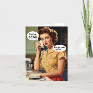 Hallo, 2024: Got News für Sie Retro Neujahr Karte