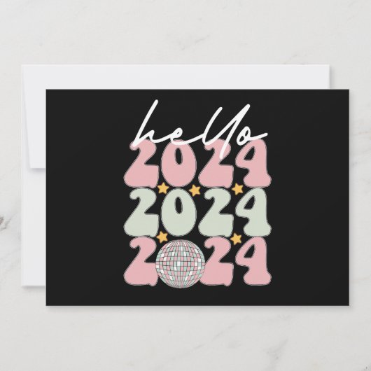 Hallo 2024 Groovy Happy New Year Christmas Einladung (Vorderseite)