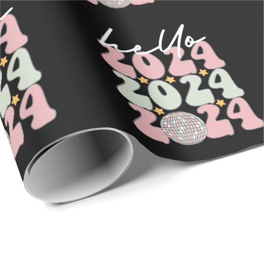 Hallo 2024 Groovy Happy New Year Christmas Geschenkpapier (Rolleneckpunkt)