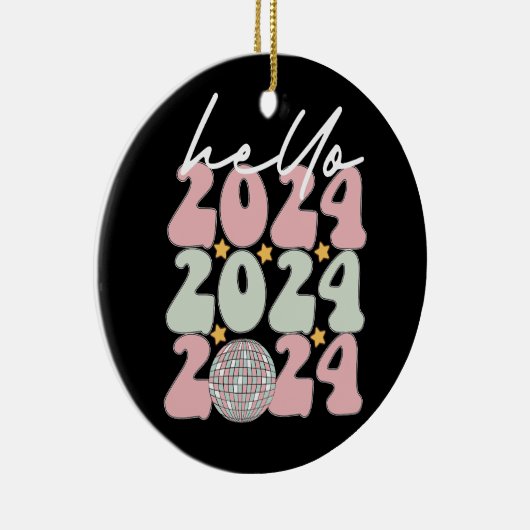 Hallo 2024 Groovy Happy New Year Christmas Keramik Ornament (Rechts)