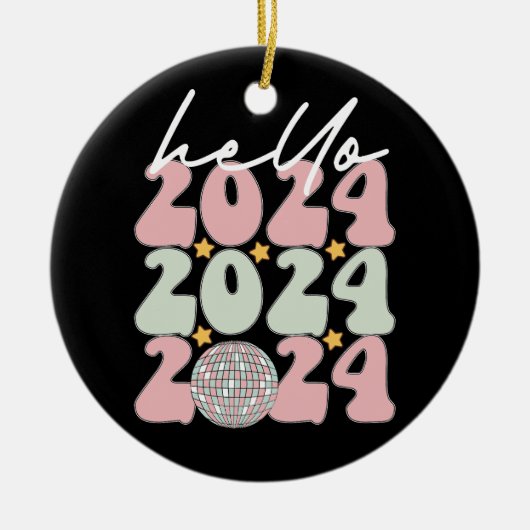 Hallo 2024 Groovy Happy New Year Christmas Keramik Ornament (Vorne)