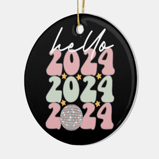 Hallo 2024 Groovy Happy New Year Christmas Keramik Ornament (Links)
