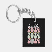 Hallo 2024 Groovy Happy New Year Christmas Schlüsselanhänger (Vorderseite links)