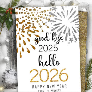 Hallo 2025 Gold Glitzer Festivals Feuerwerk Neues Feiertagskarte