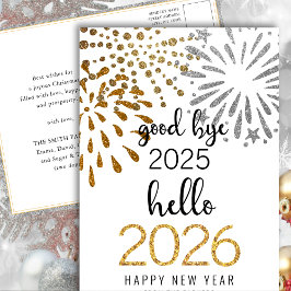 Hallo 2025 Gold Glitzer Festivals Feuerwerk Neues  Feiertagspostkarte