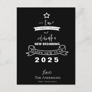 Hallo 2025 Typografie Schwarz Weiß Stern Neujahr Feiertagspostkarte