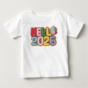 Hallo 2026 Cozy Stickerei Style Neujahrs-T-Shirt Baby T-shirt