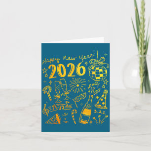 Hallo 2026 Disco Ball Kokette Schleife Frohes Neue Karte